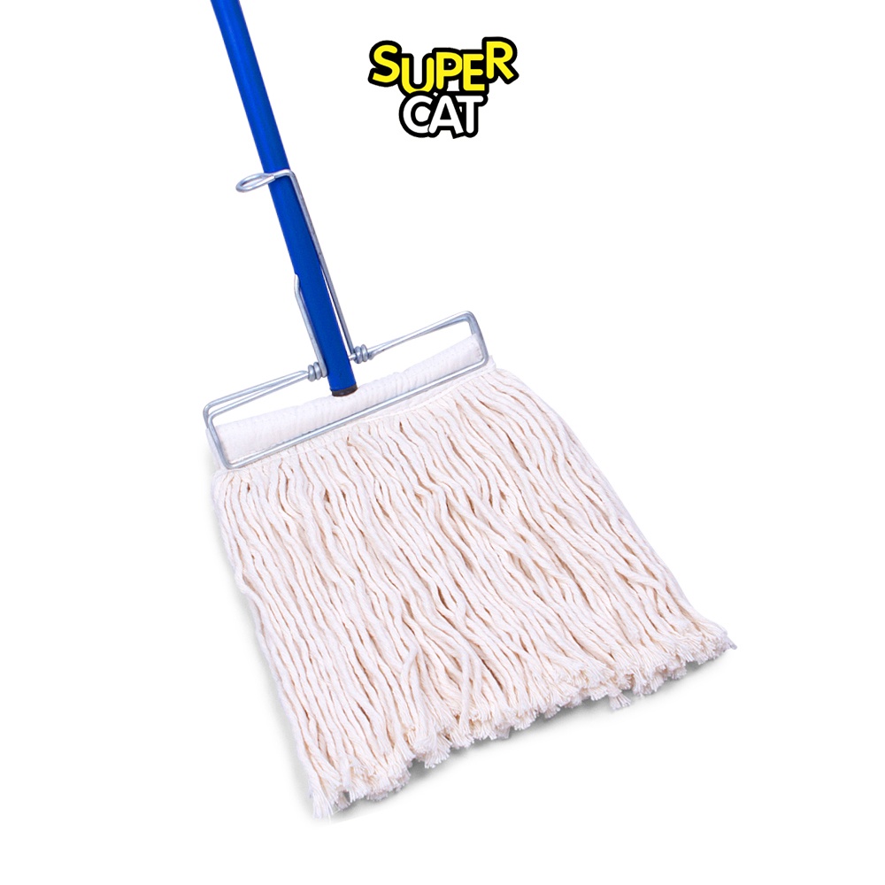 [2652] ไม้ม็อบหัวเหล็กหนีบ 12" 320g  ด้ามเหล็กกันสนิม 3 ท่อน (สีขาว) SUPERCAT