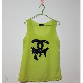 เสื้อชีฟอง งานปักเลื่อม สีเขียวใบตอง