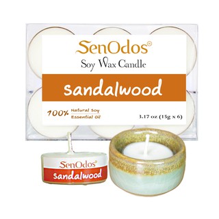 SenOdosTealight Set15g.X6 เทียนหอม เทียนทีไลท์ กลิ่นไม้หอมแก่นจันทร์+เชิงเทียน