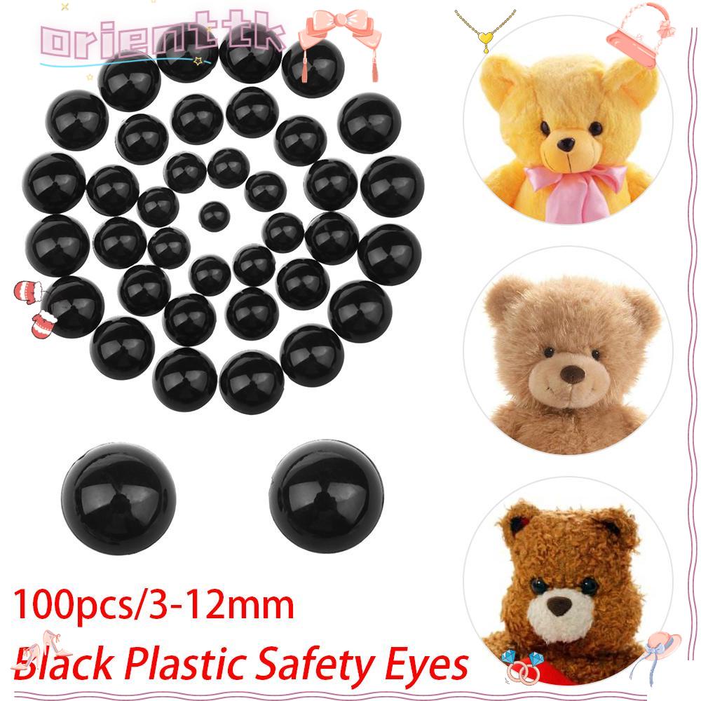 Orientlii 100Pcs Fashion Black Safety Doll Eyes Plastic DIY Baby Kids 3-12mm Plush Toy Bears Needle Felting Decoration
