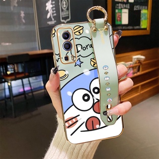 เคสโทรศัพท์มือถือ กันกระแทก ป้องกันกล้อง ลายการ์ตูนโดราเอมอนน่ารัก พร้อมสายรัดข้อมือ สําหรับ vivo Y72 5G Y52 5G