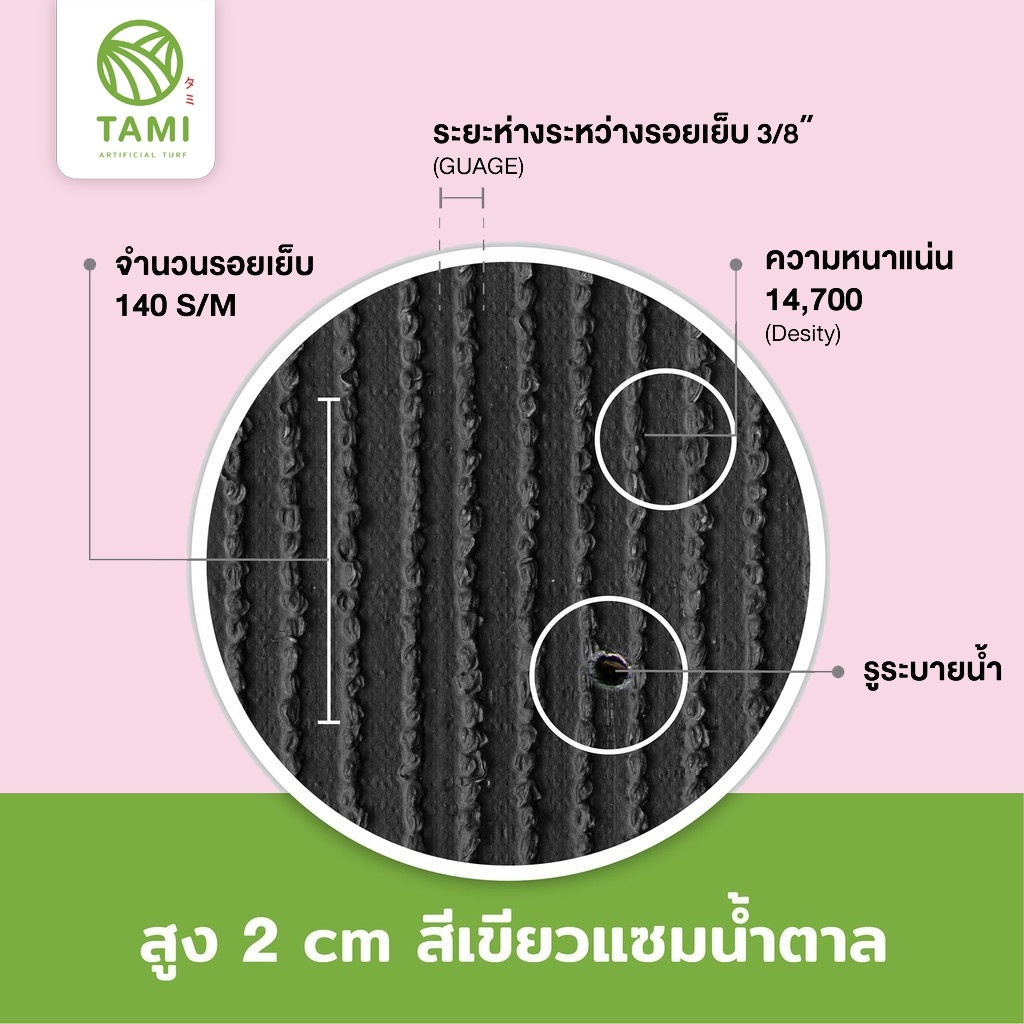 หญ้าเทียม ทามิสูง2ซม.เขียวแซมน้ำตาล กว้าง1,2เมตร ยาวเริ่มต้น1ม.(ตรม.ละ240บาท) หญ้าปลอม แบ่งขายเป็นเมตร ถูกๆ ปูพื้น Tami - รูปที่ 5
