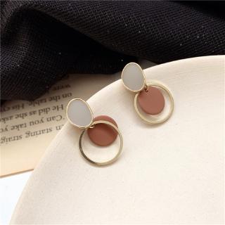 Double layer round geometric earrings and oil dripping Earrings