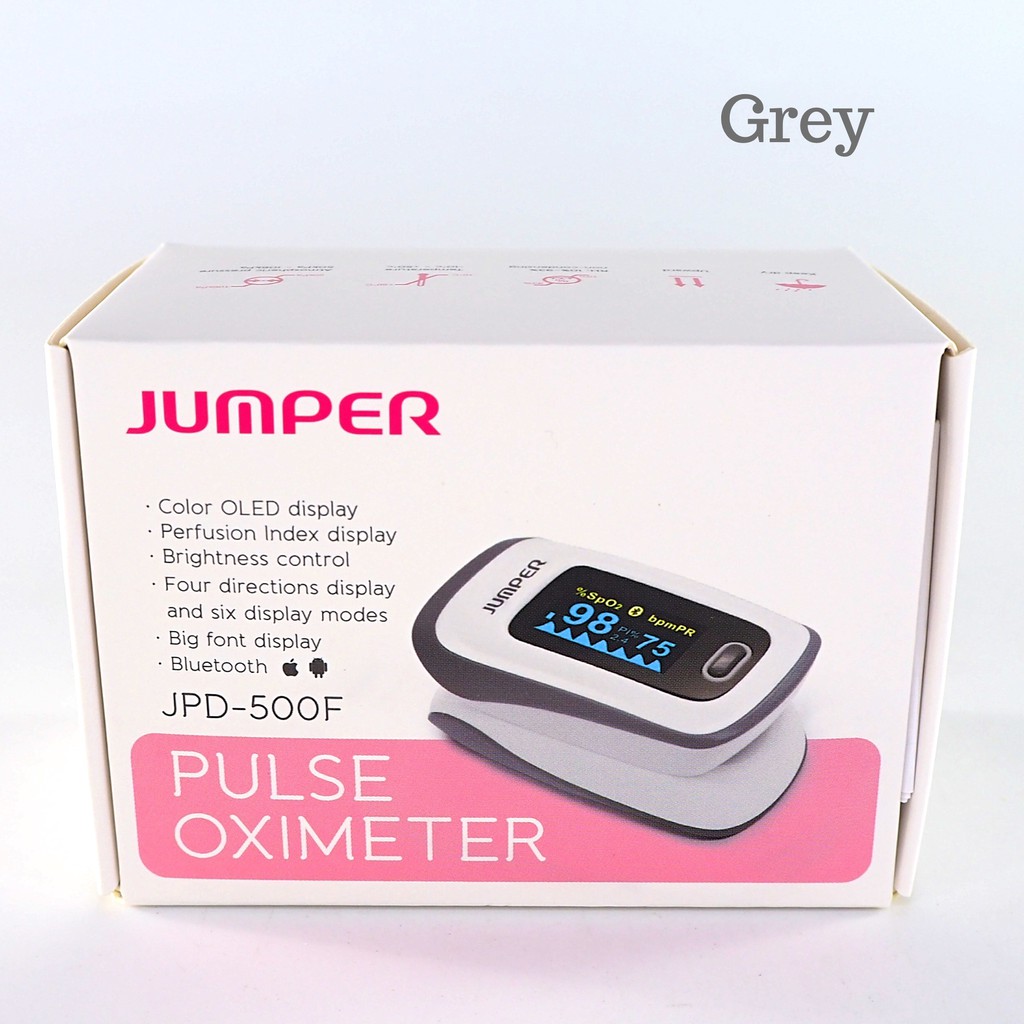 Jumper Pulse Oximeter JPD-500F ( สีเทา ) เครื่องวัดออกซิเจนในเลือด ปลายนิ้ว รับประกัน 1 ปี