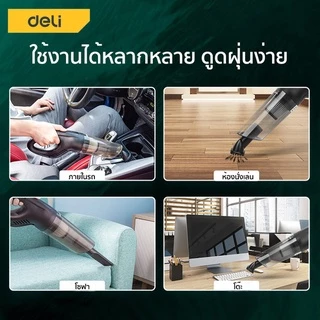 Deli เครื่องดูดฝุ่น เครื่องดูดฝุ่นในรถ ขนาดเล็กกะทัดรัด แรงดูดสูง 4800pa HEPA Vacuum Cleaner