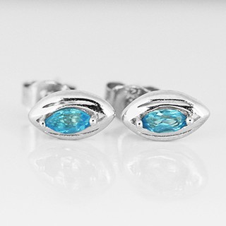 ต่างหูเงินแท้ชุบทองคำขาว แบบแกน ประดับพลอยแท้ สวิส บลูโทพาส (Swiss Blue Topaz): มณีธารา MT Jewelry (ge338)