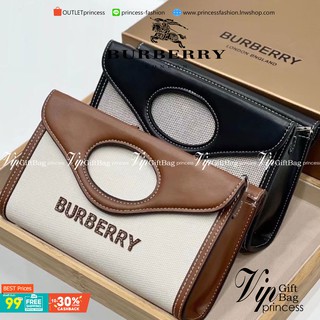 BURBERRY Vintage Canvas and Leather Foldover pocket Bag วัสดุแคนวาสอย่างดีตัดขอบหนัง มาพร้อมสายสะพายยาวถอดออกได้ค่ะ