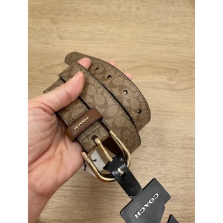 COACH F78179 CLASSIC BELT IN SIGNATURE CANVAS เข็มขัดผู้หญิง สีน้ำตาล ลายซี หัวแบบเจาะ สีทอง