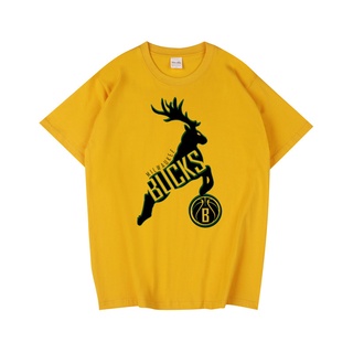 เสื้อยืดแขนสั้น ผ้าฝ้าย ทรงหลวม พิมพ์ลายตัวอักษร bucks bucks team สําหรับผู้ชาย