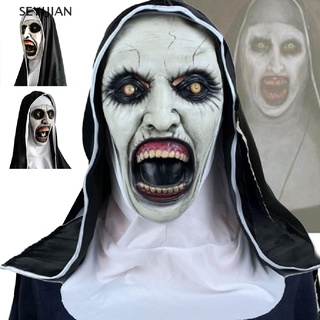 Sey หน้ากากยาง รูป The Horror Scary Nun พร้อมผ้าพันคอ สําหรับแต่งคอสเพลย์ฮาโลวีน