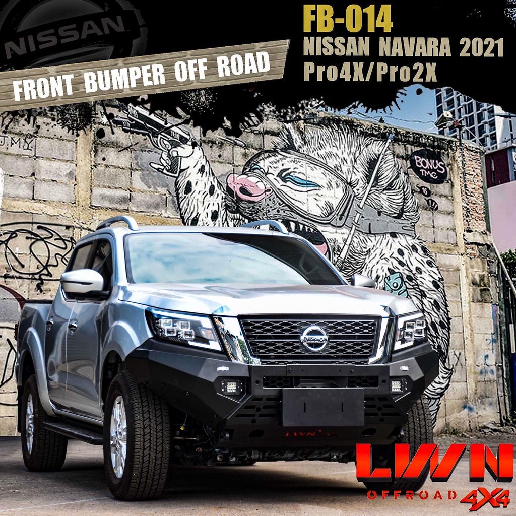 กันชนหน้าออฟโรด Navara 2021 /Pro4X /Pro2X กันชนเหล็กดำ OFF ROAD BUMPER รุ่น FB-014 แบรนด์ LWN4x4