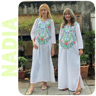 [ Nadia Collection ]  สีขาว งานปัก 🟢 MaxiDress Bohemian-Indian Style เดรสโบฮีเมียน-อินเดียนสไตล์