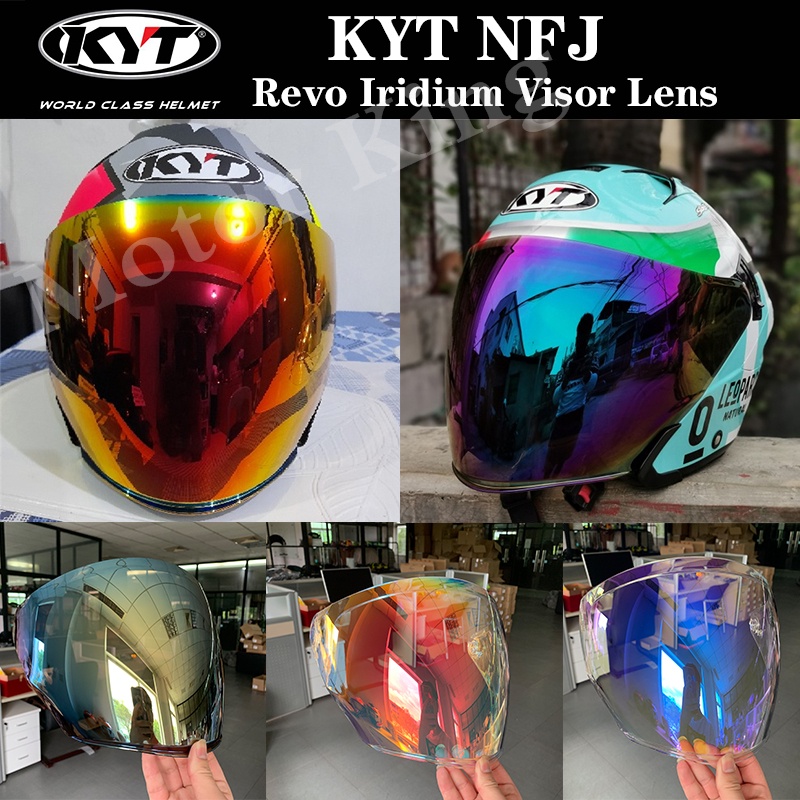 Original KYT NFJ Visor แบน Iridium Visor เลนส์ Revo แก้ว NFJ แก้วโลโก้ KYT และบรรจุภัณฑ์ KYT