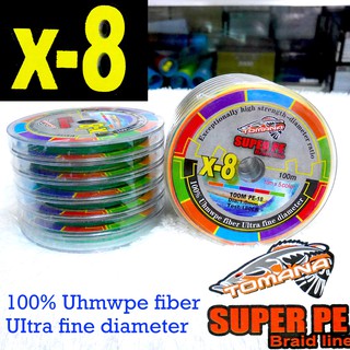 สายพีอีโทมานา ถัก 8 เส้น PE TOMANA SUPER PE X-8 ของแท้จากบริษัท 100% ยาว 100เมตร สีมัลติคัลเลอร์ PE 0.4-20