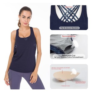 Queenieke : เสื้อกล้ามออกกำลังกาย 2 In 1 Criss-Cross Straps (สี กรม - Dark Navy)