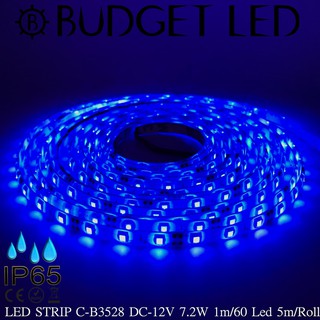 LED STRIP C-B3528-60-BLUE DC-12V 7.2W/1M IP65 ยี่ห้อBUDGET LED แอลอีดีไฟเส้นสำหรับตกแต่ง 300LED/5M 36W/5M Grade B