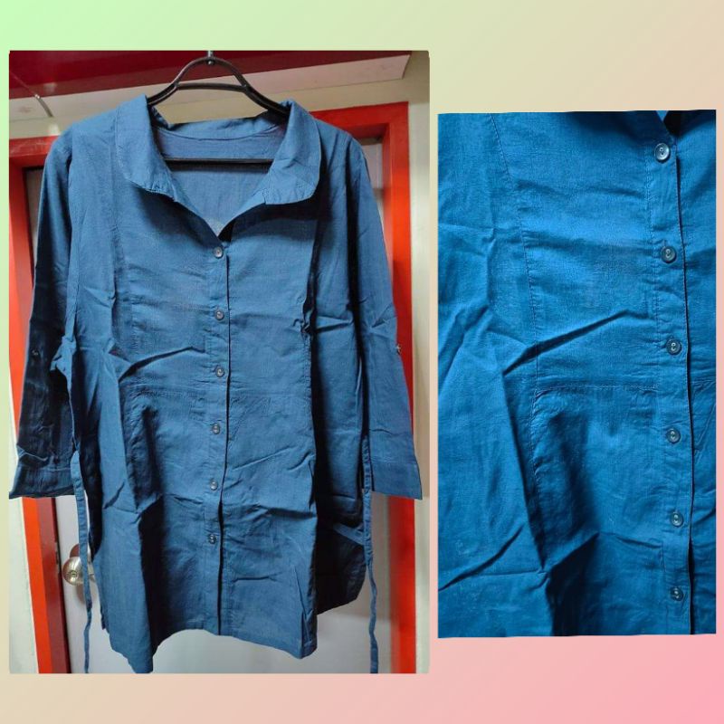 เสื้อเชิ้ตผู้หญิง งานผ้าลินิน มีเชือกผูกเอว งานญี่ปุ่นแท้ มือสอง(ทำความสะอาดแล้วค่ะ)