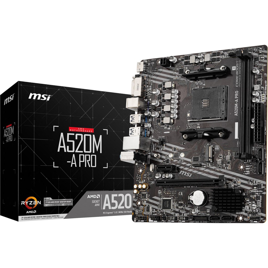MSI MAINBOARD A520M-A PRO AM4 Support 3rd AMD Ryzen 4000 เมนบอร์ด A520 M