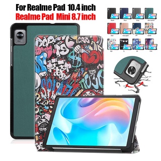 เคสแท็บเล็ตหนัง ฝาพับสามทบ พร้อมช่องใส่บัตร สําหรับ Realme Pad Mini 4G LTE 8.7 นิ้ว 2022 RealmePad 10.4 นิ้ว 2021 RMP2102 RMP2103 RMP2105