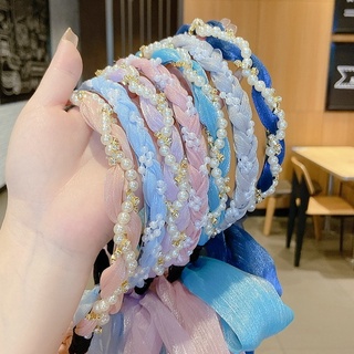 คาดผม คาดผมเกาหลี คาดผมผ้าชีฟองแก้ว 🪞ประดับมุก-เพชร หรูหรา