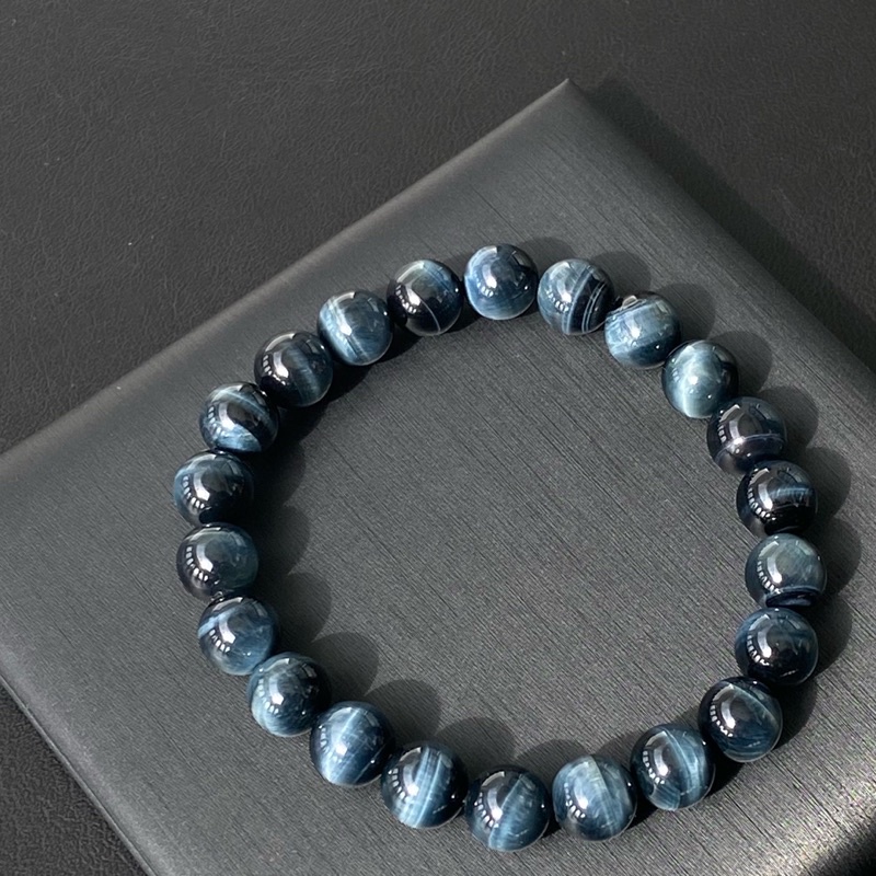High Grade กำไลหินแท้บลูไทเกอร์อายส์ (Blue Tiger's Eye) 8-10mm