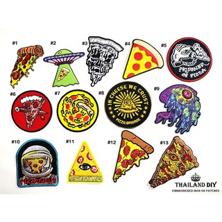 ตัวรีดติดเสื้อ ตัวรีดพิซซ่า การ์ตูน ลายพิซซ่า ปีศาจ UFO Pizza Patch งานปัก wop DIY ตัวรีด อาร์มติดเสื้อ ตกแต่งกางเกง คูล