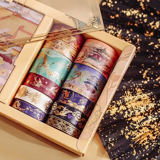 Washi เทปสติ๊กเกอร์ลายเครนสไตล์ย้อนยุค (10 ชิ้นและสติ๊กเกอร์ 10 ชิ้น/ชุด)