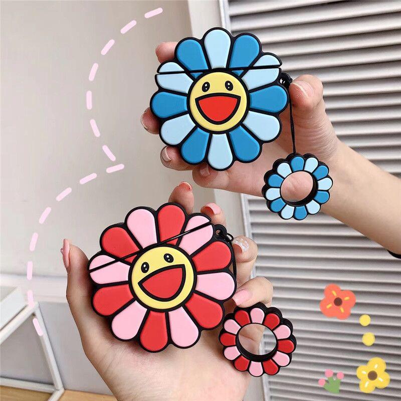 AirPods Silicone Case Cute Happy Smiley AirPods Cover Sun Flower With Ring Pendant for I9s I11s Airpods 1&amp;2