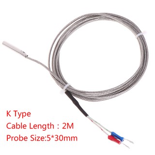 kiss*2m K-Type Thermocouple Temperature Sensor 0-600℃ 5*30mm Probe Stainless Steel