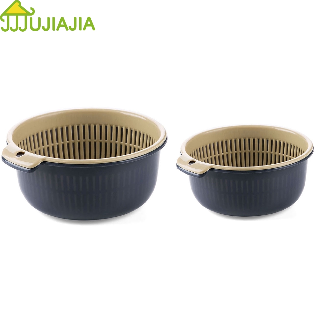 JUJIAJIA ตะกร้าล้างผัก ได้รับการออกแบบให้มีสองชั้นเพื่อระบายน้ำซึ่งสะดวกสำหรับห้องครัว