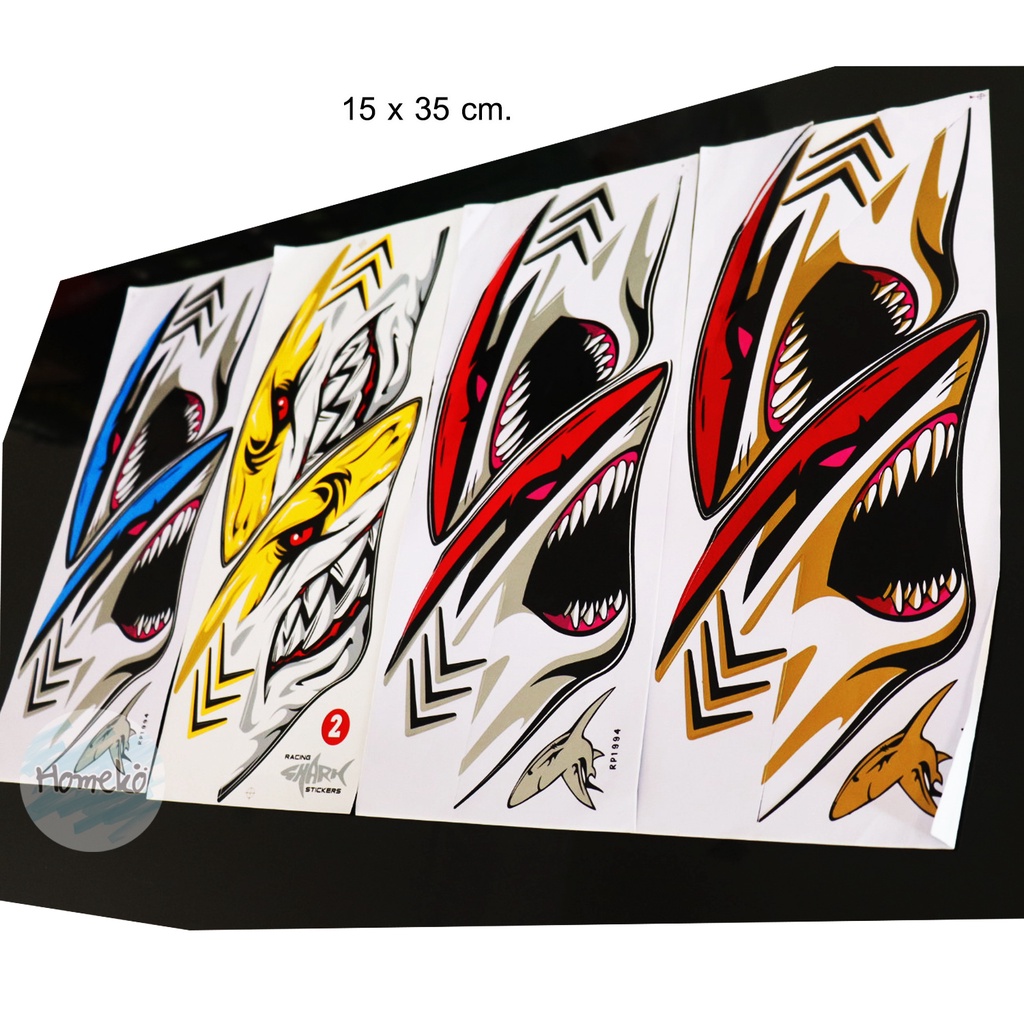 sticker SHARK RACING สติ๊กเกอร์ แต่งรถมอเตอร์ไซด์ ลายปลาฉลาม ขนาด 15x35 ...