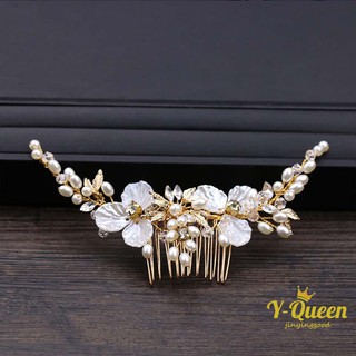 ❤Y-Q 1pcs Elegant Crystal Rhinestone Wedding Bride Hair Comb White Flower Leaves Women Hair Jewelry