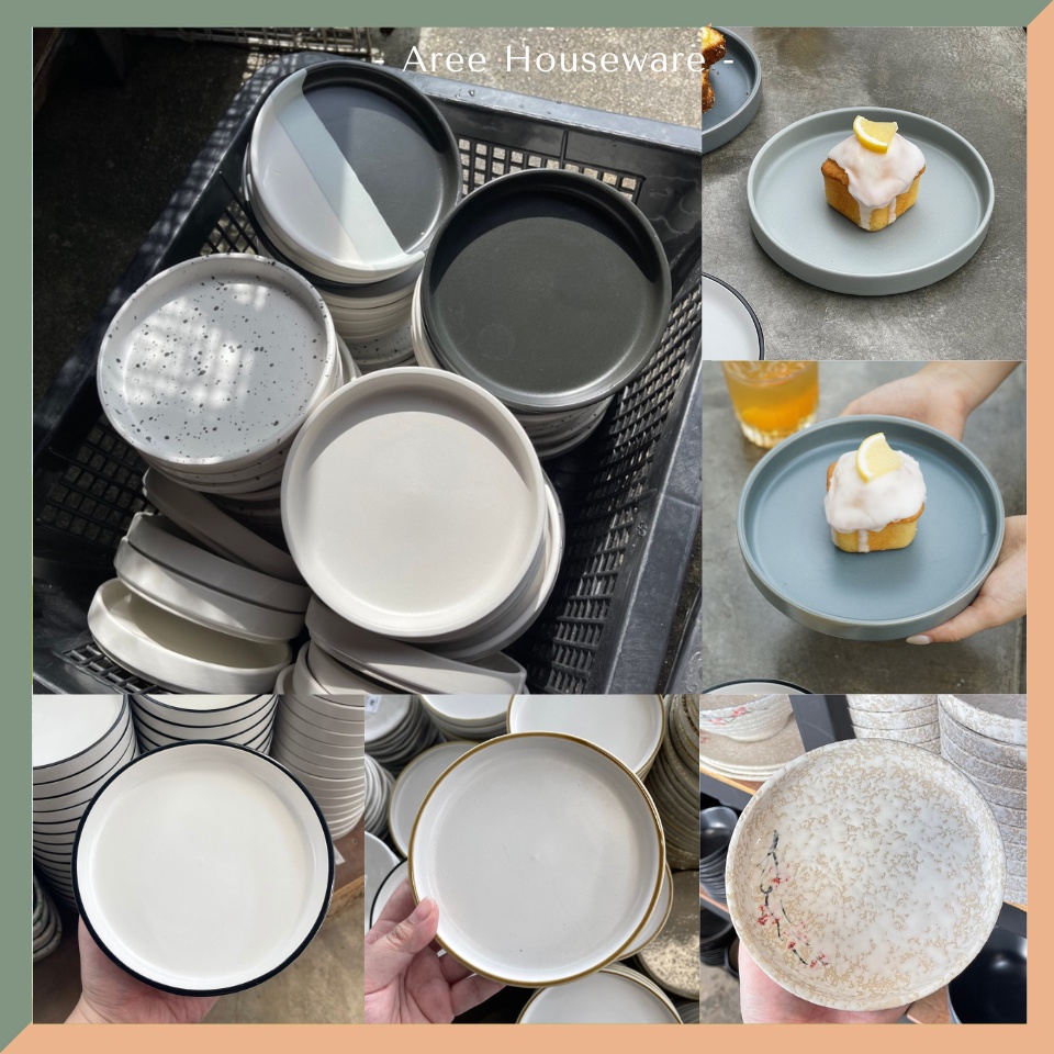ใหม่ จานเซรามิคขอบตั้ง 6" 7" รุ่นขอบสูง จานขอบตั้ง จานคาเฟ่ มินิมอล สไตล์เกาหลี จานเค้ก จานขนม จานเซรามิค เข้าไมโครเวฟ