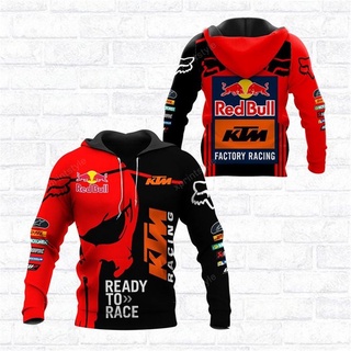 ใหม่ เสื้อกันหนาว เสื้อแจ็กเก็ต เสื้อฮู้ดดี้ พิมพ์ลายโลโก้ Red Bull KTM 3 มิติ แบบสวมหัว แนวสตรีท สีแดง แฟชั่นสําหรับผู้ชาย