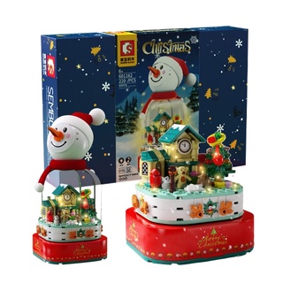 พร้อมส่ง💥ตัวต่อของเล่นคริสต์มาส Building Blocks Snowman Music Box เลโก้คริสต์มาส มีไฟ มีเสียง