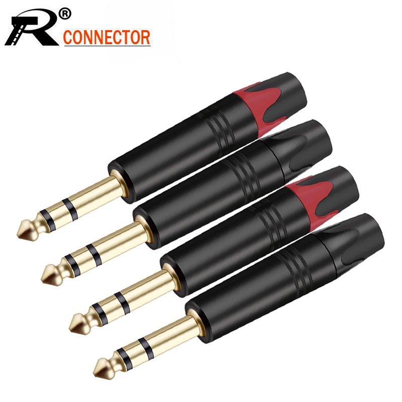 10PCS Jack 6.35MM 3PoleStereo Male Plug Connector Aluminum Tube Brass Gold Plated 1/4 Inch Microphon