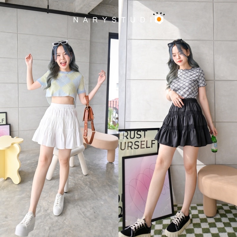 Ka - Nom - Chan Skirt ⁣???? กระโปรงเอวสูงทรงพริ้ว | Shopee Thailand