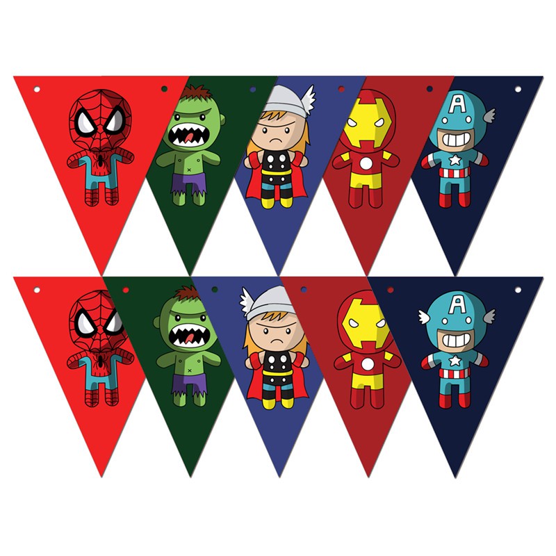 Superhero The Avengers Theme Party Banner Bunting Flag สําหรับตกแต่งงานปาร์ตี้สําหรับเด็ก