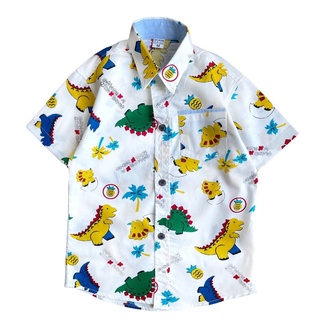 เสื้อเชิ้ตลายไดโนเสาร์พื้นขาว