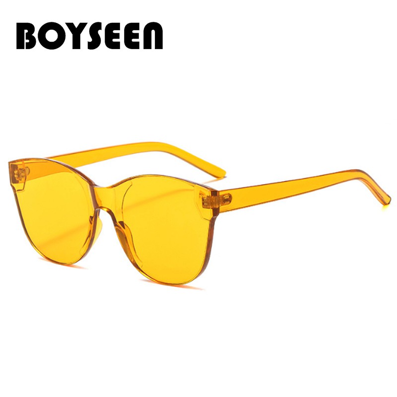 BOYSEEN รอบแว่นกันแดดผู้หญิงที่ไม่มีขอบกรอบสีล้างเลนส์แว่นตาอาทิตย์ที่มีสีสันหญิงสีแดงสีชมพูสีเหลืองเฉดสี A011