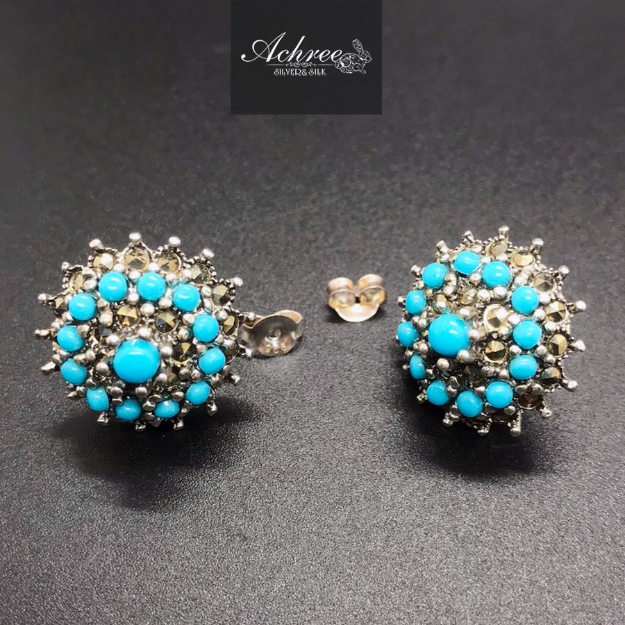 ต่างหูเงิน ต่างหูเงินแท้  92.5% ต่างหูแมกกาไซต์  (Martensite) ต่างหูเงินแมกกาไซค์ประดับหิน