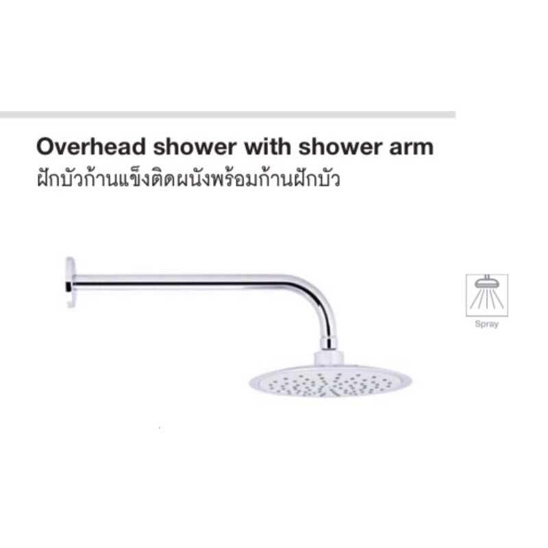 ฝักบัว ทรงกลม 8” ก้านแข็งติดผนังพร้อมก้านฝักบัว แบรนด์ เยอรมนี Hafele Overhead Rain shower with show