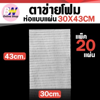 ตาข่ายโฟมแบบแผ่นสีขาว 30X43CM (แพ็ค 20) ตาข่ายโฟมรองพื้น ตาข่ายโฟมห่อของ ตาข่ายห่อผลไม้ ตาข่ายกันกระแทก แผ่นตาข่ายโฟม