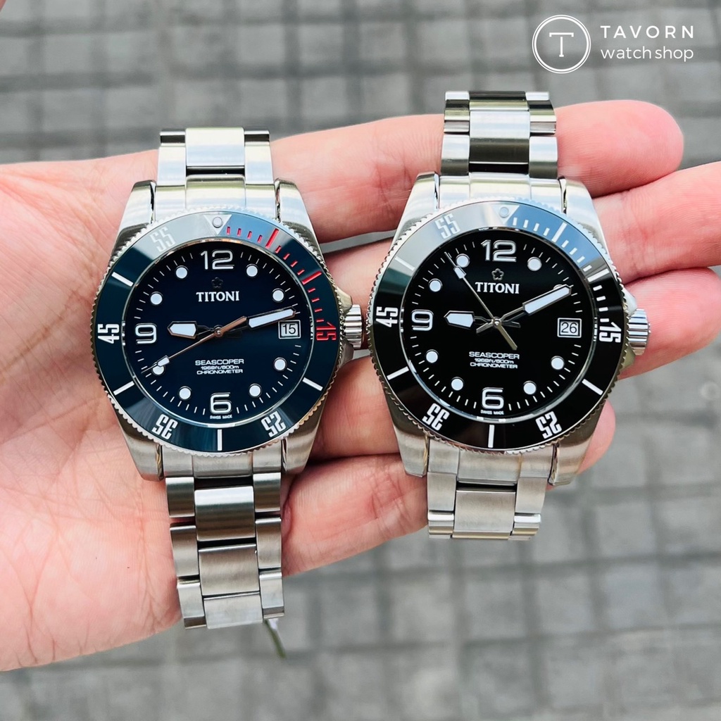 [ แถมสายนาโต้ 1 เส้น ] นาฬิกา Titoni Luxury Gents Watch - SEASCOPER 600 รุ่น 83600 S-BE-255 / 83600 S-BK-256