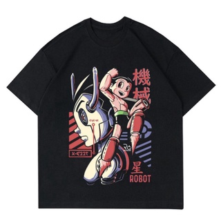 เสื้อยืดสีขาวเสื้อยืดแขนสั้น ผ้าฝ้าย พิมพ์ลายการ์ตูนแอนิเมชั่น Astro Boy Serial Atom 24s 20s 30s 30s 20s สีดํา สไตล์วินเ