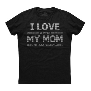 เสื้อยืดผ้าฝ้ายพิมพ์ลายขายดี เสื้อยืดผ้าฝ้าย แขนสั้น พิมพ์ลาย Love It If Mom Let Me Play Video Gamehort สีดํา