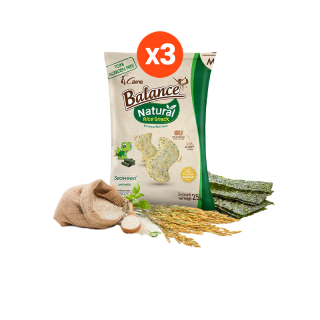 BALANCE Organic Rice Snack ขนมข้าวออร์แกนิกอบกรอบ รสสาหร่าย อบแทนการทอด ขนมไม่ใส่ผงชูรส 4CARE (3ซอง)