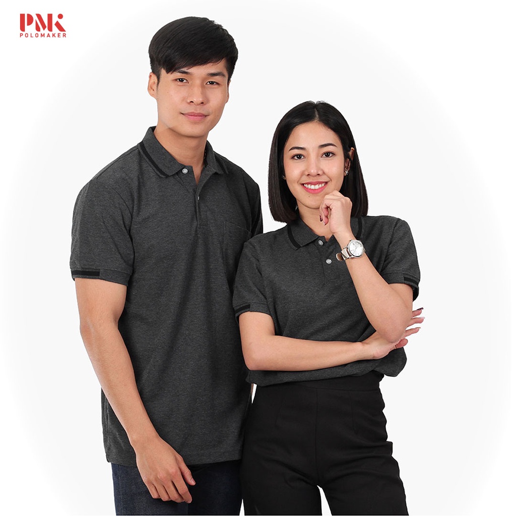 PMK - Kaneko PK094 สีเทา TopDry - เสื้อโปโล ขลิบดำ ไม่ยับ อยู่ทรง