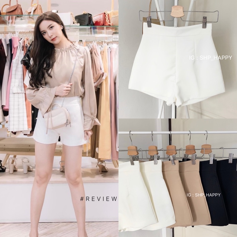SHORT PANTS - SHP_HAPPY เข้าใหม่ 6 สี กางเกงขาสั้นเอวสูง กางเกงขาสั้นน่ารักๆเก็บทรง หุ่นเป๊