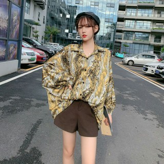 เสื้อเชิ๊ตโอเวอร์ไซส์oversize ลายงูทอง